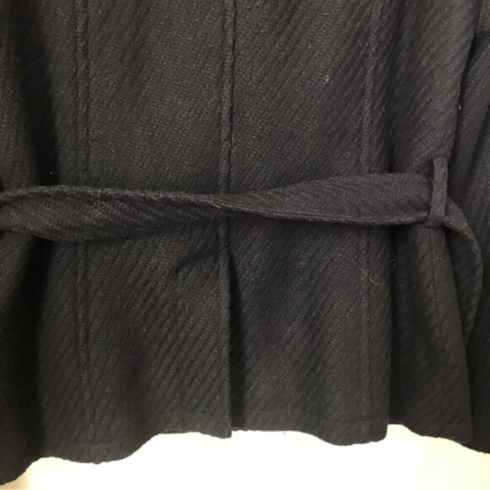 2 Xpose Boucle Pea Belted Coat Removable Fur Collar Pockets Texture Wool Short L - Picture 12 of 16